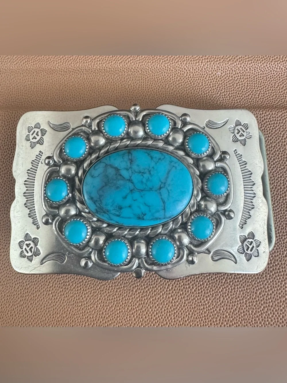 Vintage Silver and Faux Turquoise Belt Buckle